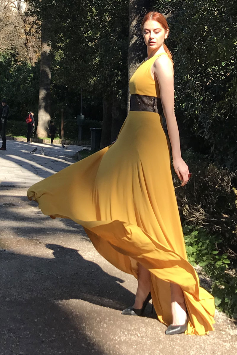 Φόρεμα maxi μουσελίνα - παρτοί ώμοι